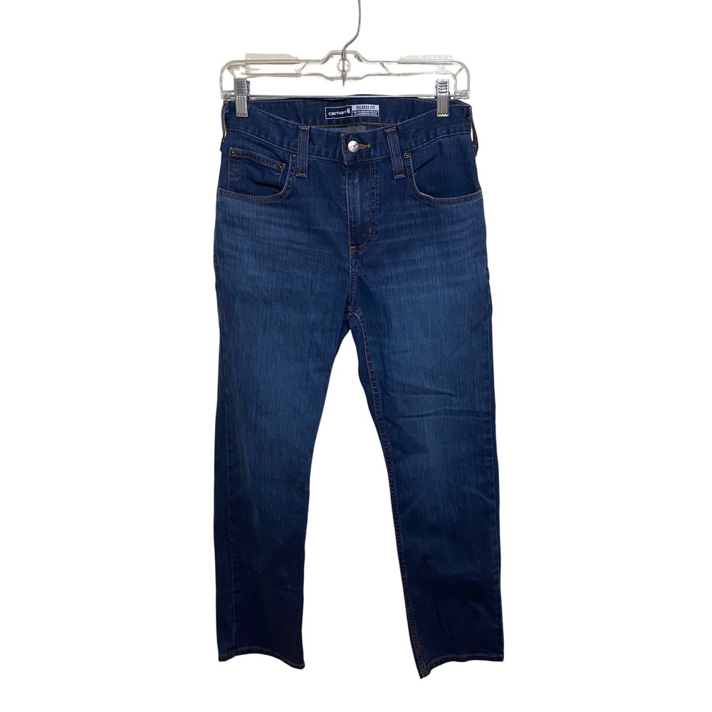 Carhartt Relaxed Fit Mens Dark Wash Denim Jeans 28x30 Workwear Blue